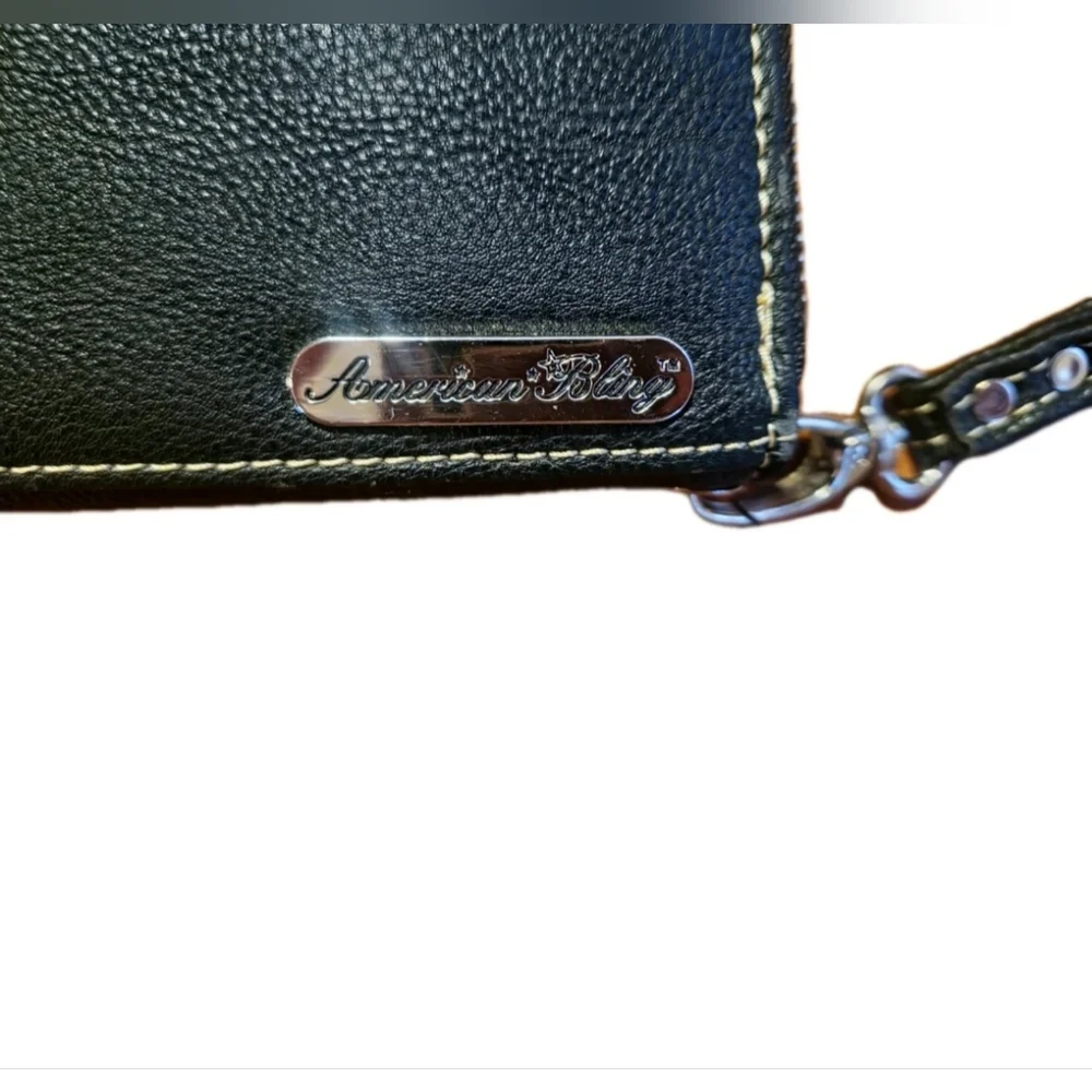 Western Turquoise Cross Studded Wristlet Wallet Black Embroidered Cowgirl Clutch